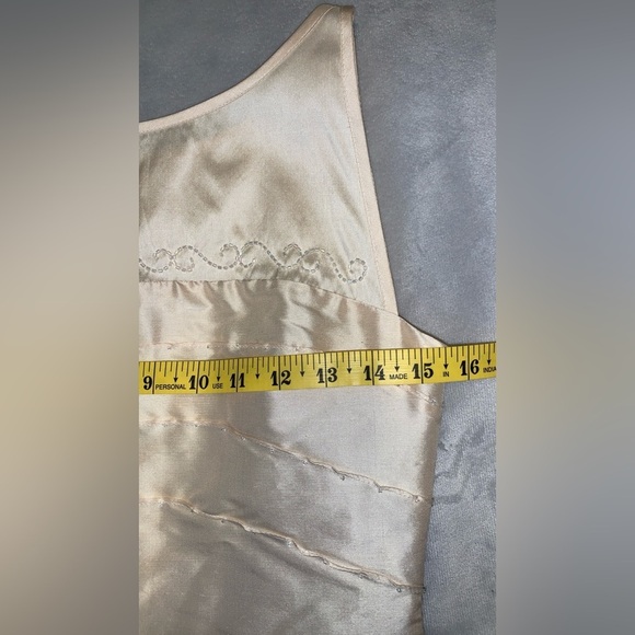 chi chi cream beaded boat neck “raw silk” look fitted midi dress size small 4 - Picture 8 of 8